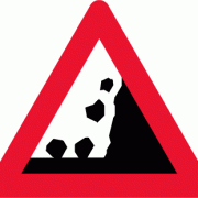 Stenskred advarselstavle - Særlig fare for stenskred og for nedfaldne sten