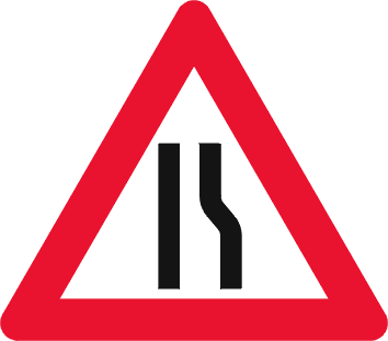 Indsnævring af vej mod højre advarselstavle - Kombi-Skilte